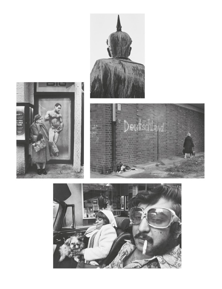 Vier Fotografien von Dirk Reinartz: Oben: Bismarckdenkmal, Goslar, 1989 – Mitte links: New York, 1974 – Mitte rechts: Alte Jakobstraße, Berlin-Kreuzberg, 1983 – unten: o. T., Hamburg, 1981. Alle Fotos: © SLUB/Deutsche Fotothek/Dirk Reinartz.