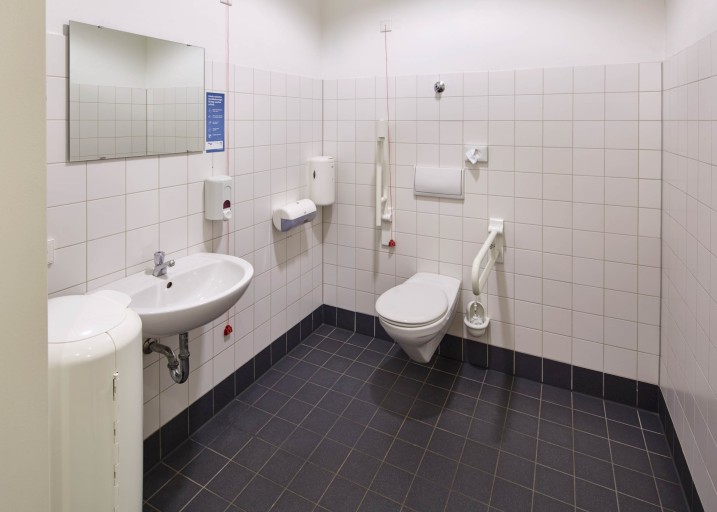 Rollstuhlgerechte Toiletten finden sich im ganzen Haus. Foto: J. Vogel, LVR.LandesMuseum Bonn.