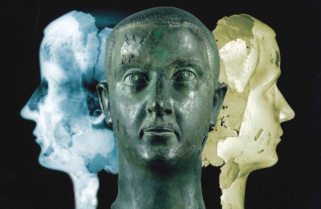 Der Kopf des römischen Kaisers Gordian: Die Statue und die CT-Visualisierung. Foto: LVR-LandesMuseum Bonn.