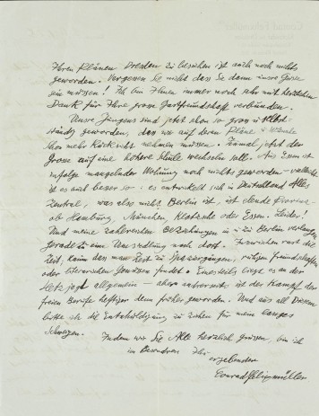 Die Rückseite eines handschriftlichen Briefs von Conrad Felixmüller, datiert auf den 3. September 1928.